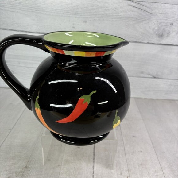 THE MAIN INGREDIENTS Black Ceramic Red Orange Green Chili Peppers 3.5Qt Pitcher - Picture 4 of 16
